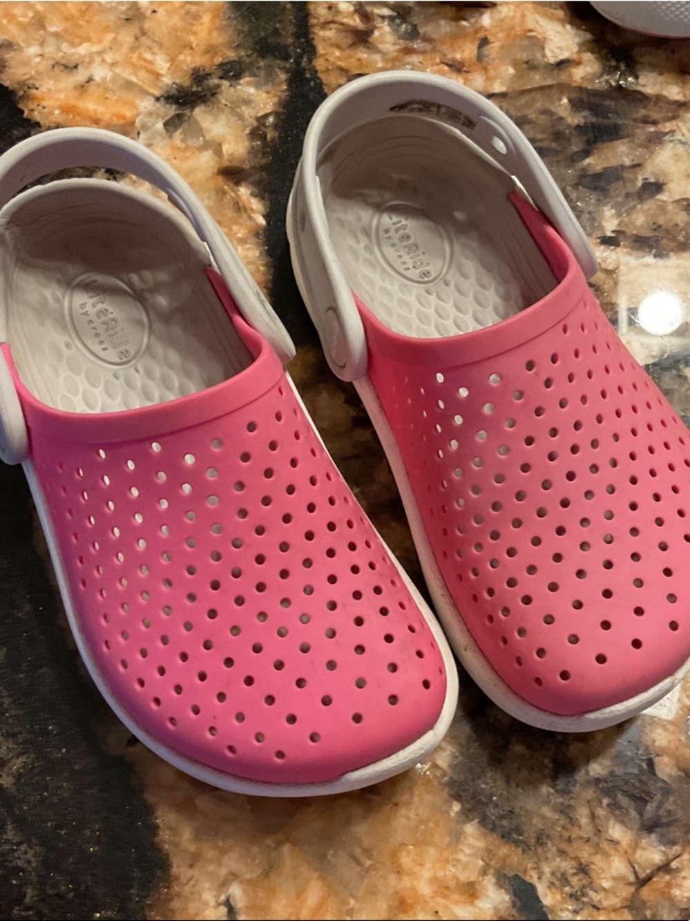 LiteRide CROCS Pink Slip-On Clog with Gray strap and white soles